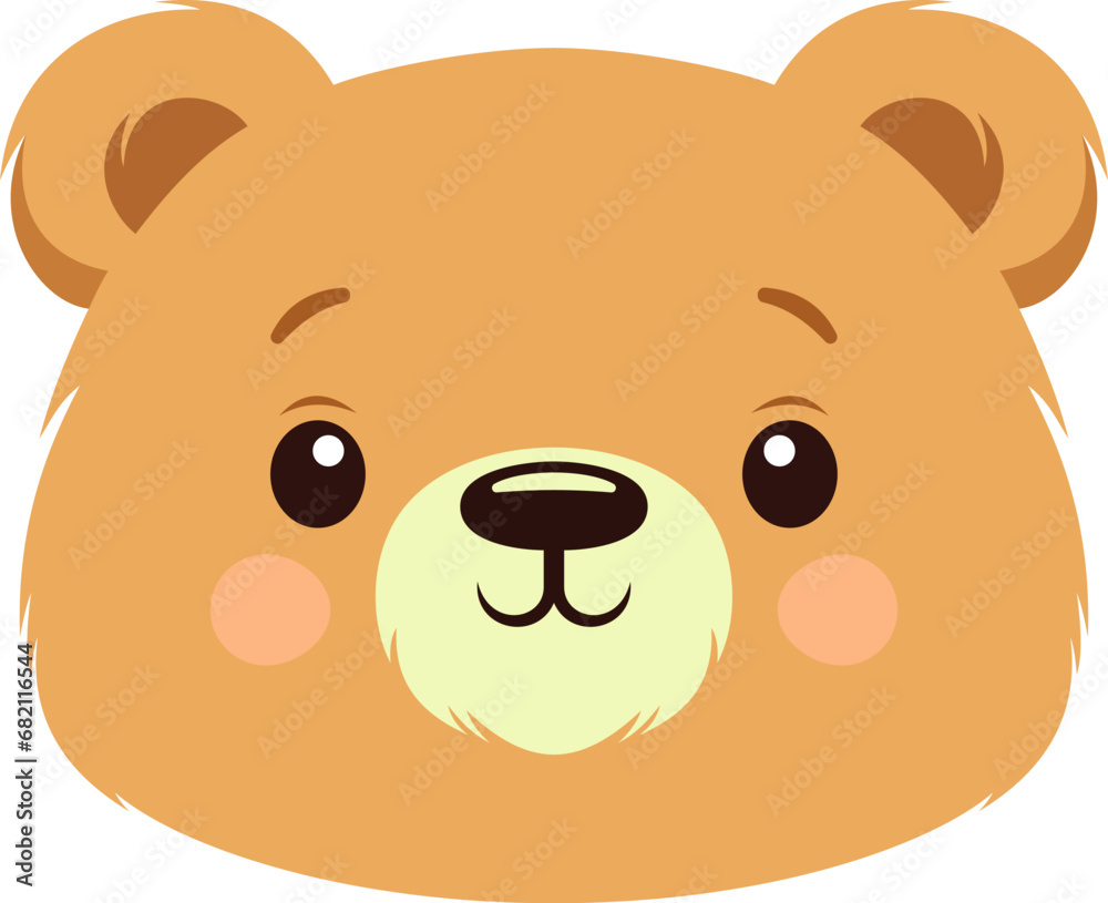 Funny baby brown bear head cute cartoon character icon for childish t shirt print vector flat