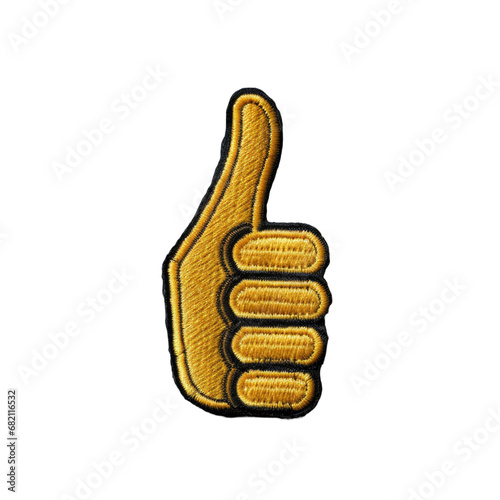 Thumb up embroidered patch badge on white or transparent background
