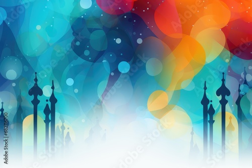 Religious background with mosque and colorful bokeh lights. Abstract background for National Religious Freedom Day photo