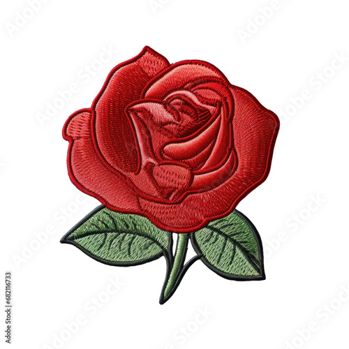 Embroidered patch badge of a red rose on white or transparent background