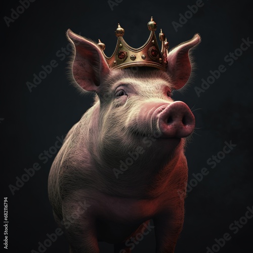 portrait of a majestic Pig with a crown