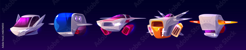 Alien spaceships for video game. Cartoon vector illustration set of ...