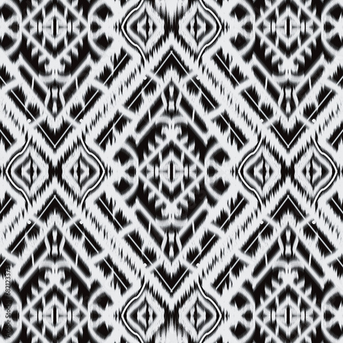 Illustration hand drawn geometrical abstract seamless Ikat pattern