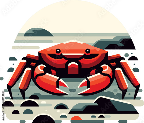 Cartoon Crab on the Beach Vector Illustration