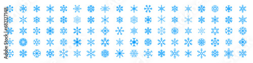 Snowflake icon set. Snow flake vector sign. Snow shape. Winter symbol. Isolated snowflake icons on white background.