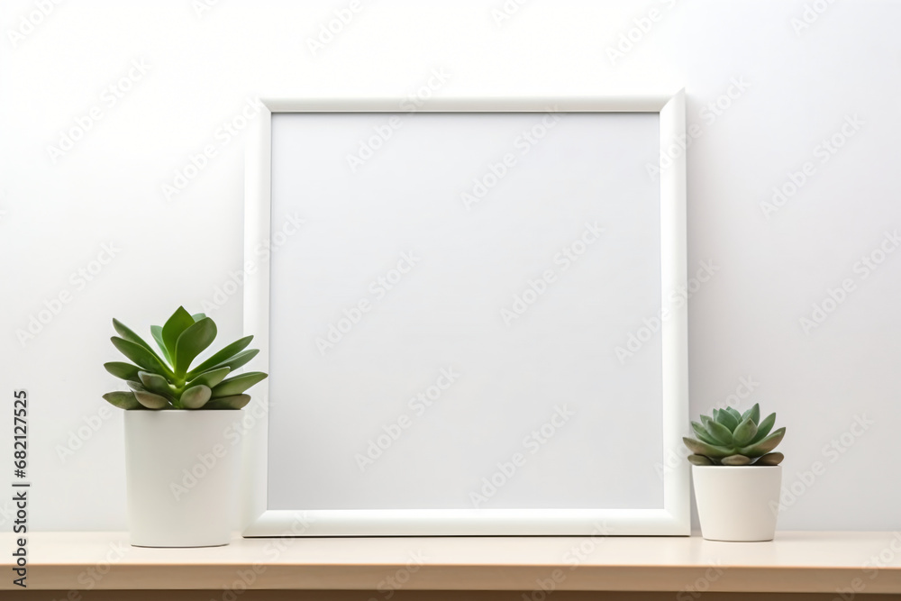 Small Succulent Plant And Empty Frame At home