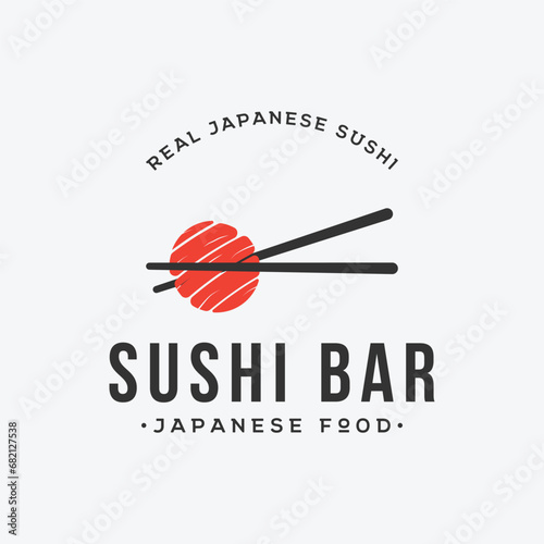 Japanese food sushi logo design with crossed chopsticks. Logo for restaurant, business, bar. © Muji76 ijum13719@gma