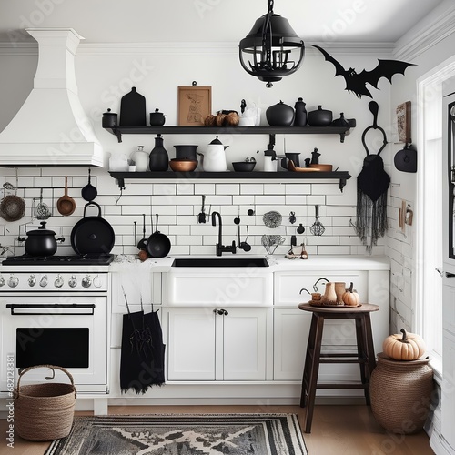 classic kitchen with cauldron inspired sink and a witchs brew coffee maker  kitchen interior  modern kitchen interior  kitchen interior with utensils