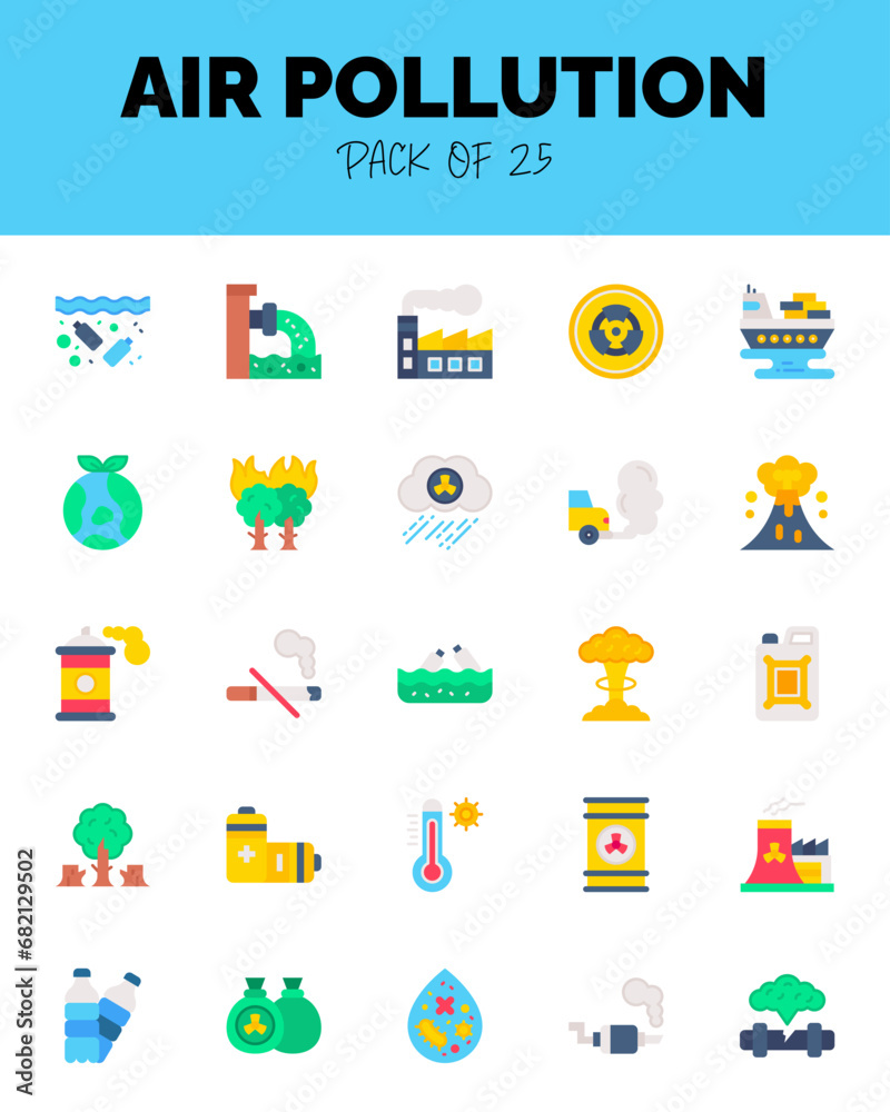 set of Air Pollution flat icons for logo & web. Vector illustration
