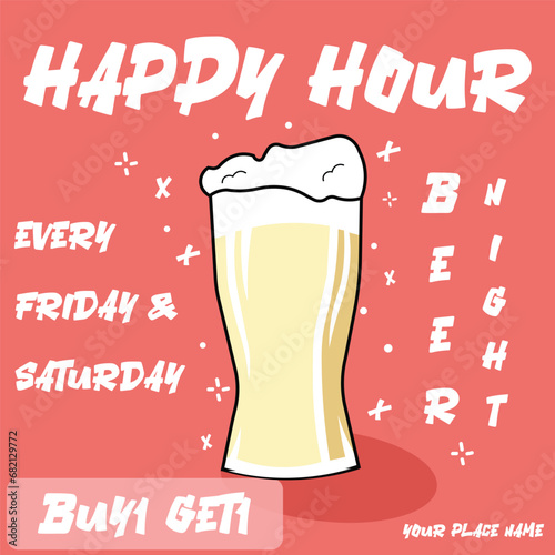 Happy hour party flyer poster or social media post  design