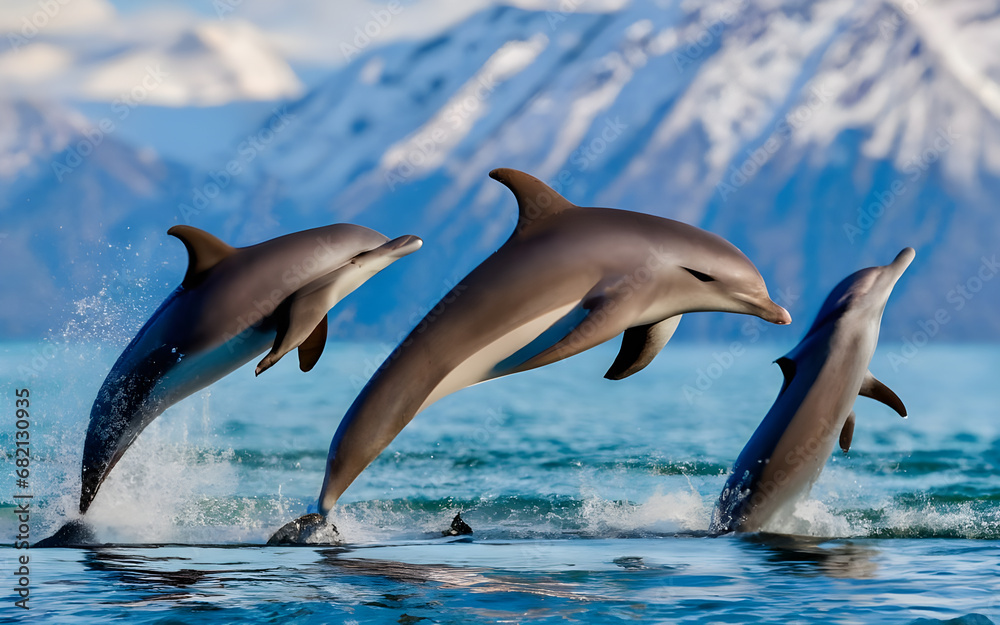 Obraz premium Dance of the Dolphins, A Playful Symphony in Open Waters