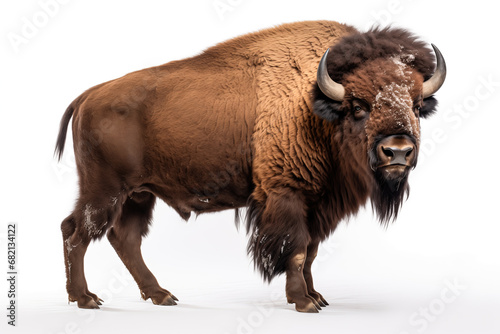 North American bison or American buffalo ( Bison bison ) cut out and isolated on a white background