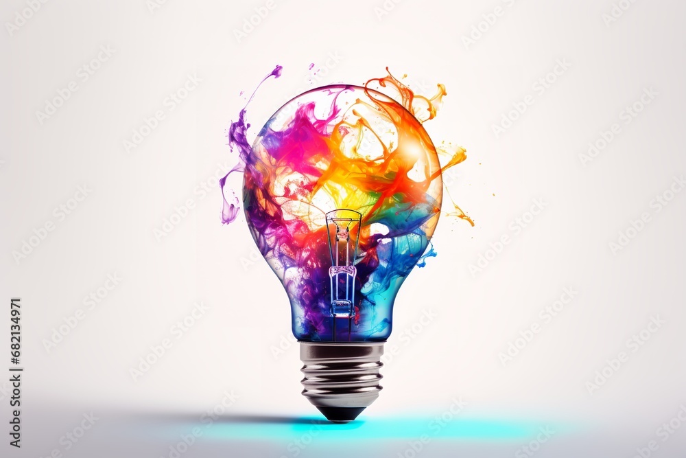 © wiwid - A light bulb filled with colorful liquid is a beautiful and evocative image that symbolizes creativity and innovation. The light bulb represents the spark of new ideas © wiwid - A light bulb filled with colorful liquid is a beautiful and evocative image that symbolizes creativity and innovation. The light bulb represents the spark of new ideas