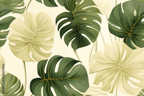 tropical leaf seamless border pattern  monstera  design  watercolor illustration  hand drawn for fashion  fabric  textile industry and to print menu  cover  card or background banner