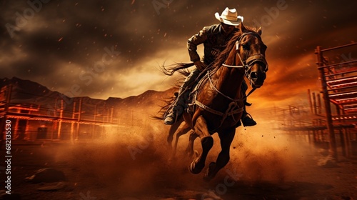 Experience the thrilling rodeo spectacle featuring a daring cowboy. © Muzamil