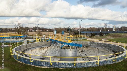 empty fermentation pool with automatic agitator at the biological sewage treatment plant photo
