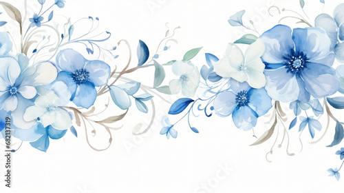 Watercolor blue flowers isolated on white background