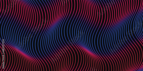 line red and blue Dark abstract background with glowing lines wave. Shiny moving lines design element. Modern purple blue gradient flowing wave lines. Futuristic technology concept. vector lines wave