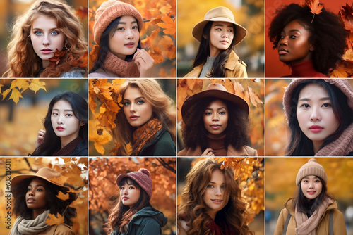 A collage of photos of various female portraits
