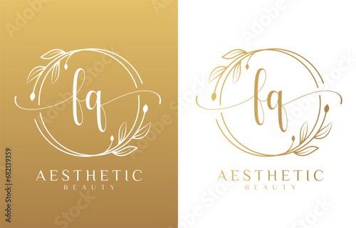 Letter F and Q Beauty Logo with Flourish Ornament