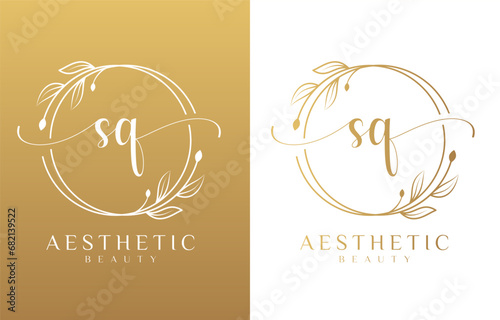 Letter SQ Beauty Logo with Flourish Ornament