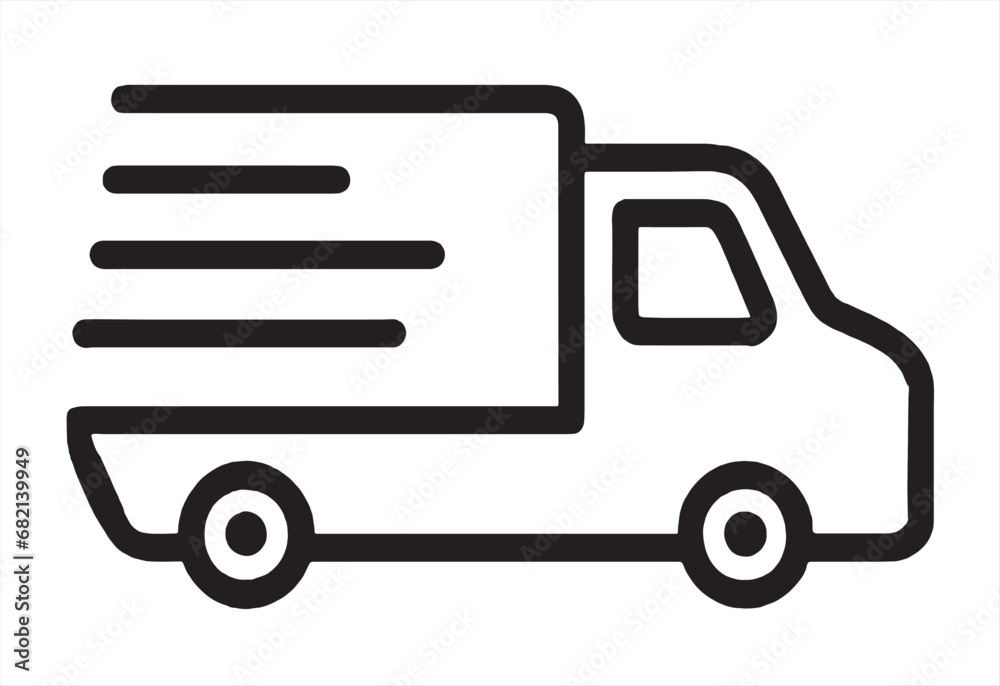 Fast moving shipping delivery truck line art vector icon for transportation apps and websites. Express delivery truck icon. Fast shipping truck. Free delivery 24 hours. Vector illustration. Fast moving shipping delivery truck line art vector icon for transportation apps and websites. Express delivery truck icon. Fast shipping truck. Free delivery 24 hours. Vector illustration.