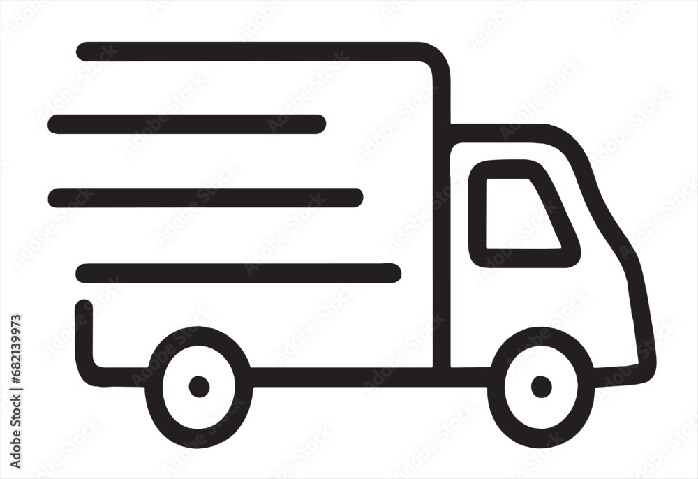 Fast moving shipping delivery truck line art vector icon for transportation apps and websites. Express delivery truck icon. Fast shipping truck. Free delivery 24 hours. Vector illustration. Fast moving shipping delivery truck line art vector icon for transportation apps and websites. Express delivery truck icon. Fast shipping truck. Free delivery 24 hours. Vector illustration.