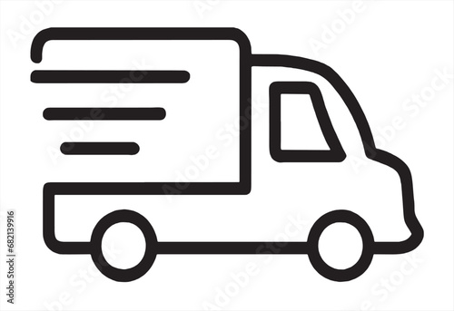 Fast moving shipping delivery truck line art vector icon for transportation apps and websites. Express delivery truck icon. Fast shipping truck. Free delivery 24 hours. Vector illustration.