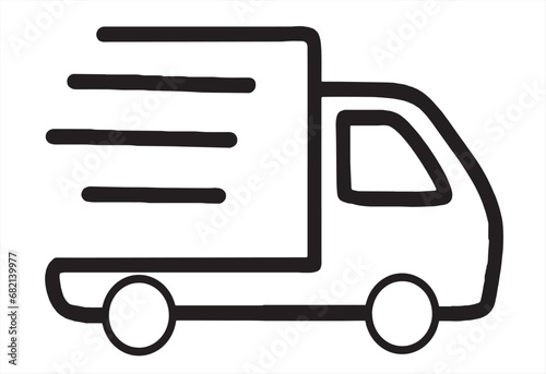 Fast moving shipping delivery truck line art vector icon for transportation apps and websites. Express delivery truck icon. Fast shipping truck. Free delivery 24 hours. Vector illustration.