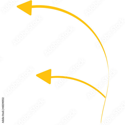 Digital png illustration of two yellow left arrows on transparent background