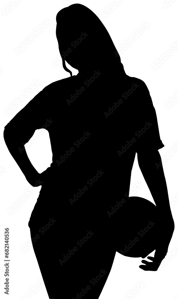 Digital png silhouette of woman with ball on transparent background