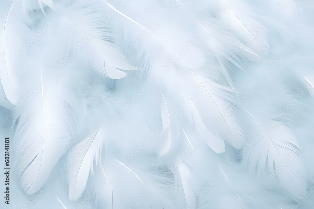 Beautiful White Baby Blue Colors Pastel Tone Feather Pattern Texture Cool Background for Decorative Design Wallpaper and Other.