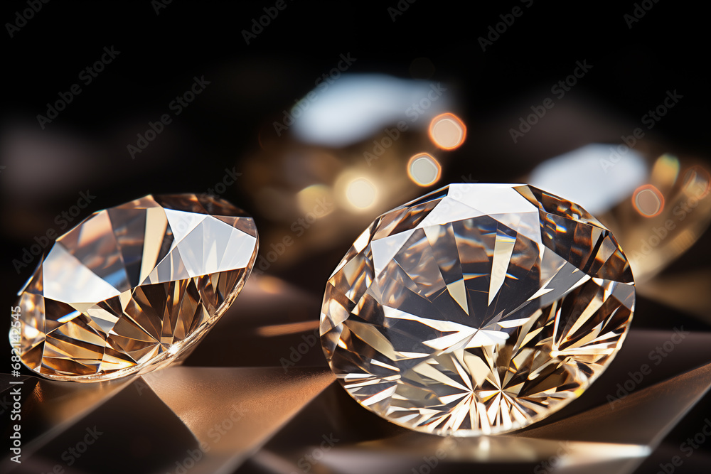 Shiny diamonds with gold tint. Generative AI Shiny diamonds with gold tint. Generative AI