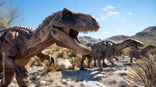 Gigantic dinosaurs predator running searching for food. Generative AI © Nomad_Soul