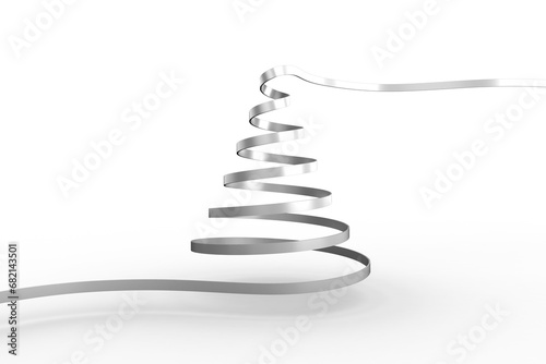 Digital png illustration of silver ribbon in christmas tree shape on transparent background