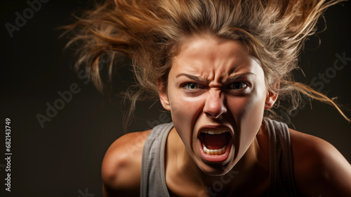 Portrait of emotional furious woman screaming. Generative AI © Nomad_Soul