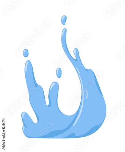 Water splash, wave. Fresh clear liquid in motion. Clean pure aqua splatter, flowing up. Refreshing fluid spray in movement, watery design element. Flat vector illustration isolated on white background