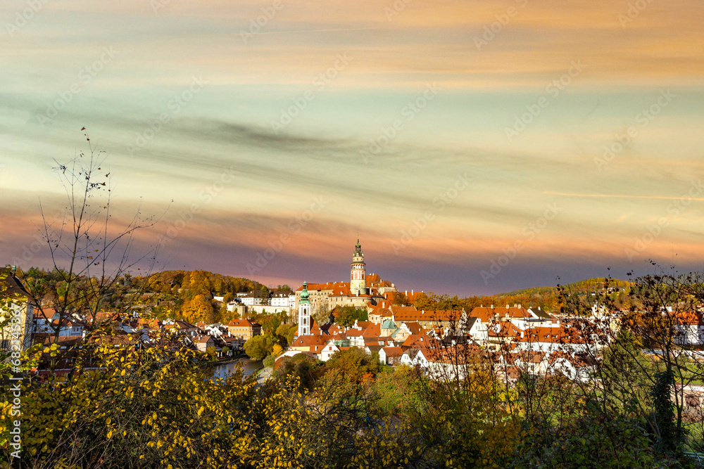 Cesky Krumlov on a sunset, Czech republic.
