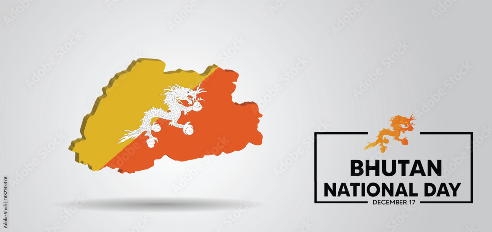 Bhutan national day 17 December 3d flag map vector poster Stock Vector