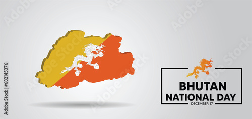 Bhutan national day 17 December 3d flag map vector poster 