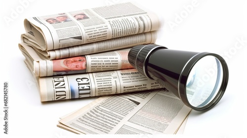 Job search. Loupe with jobs classified ad newspapers isolated on