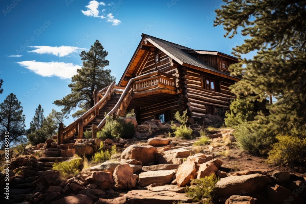 Naklejka premium A rustic style house made from large pine logs.
