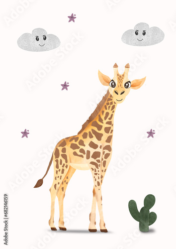 Giraffe poster. African mood. to the children s room. children s party. printing on paper and textiles. size a4 jpeg format