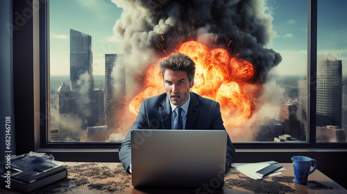 Businessman Scared by Explosions photo