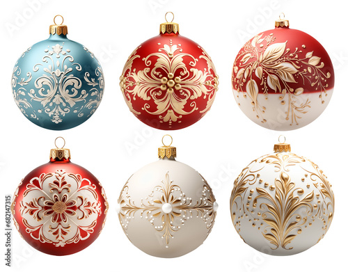Set of beautiful Christmas ornaments. PNG file with transparency. Generative Ai 