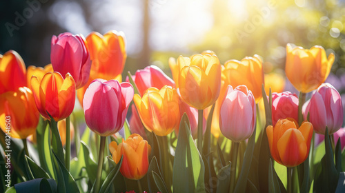 Colorful tulips close-up on a sunny day