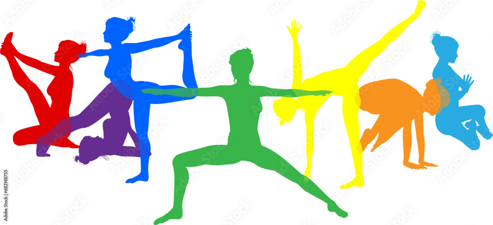 Silhouette yoga pilates women poses set. Active sports people healthy players fitness silhouettes concept. Silhouette yoga pilates women poses set. Active sports people healthy players fitness silhouettes concept.