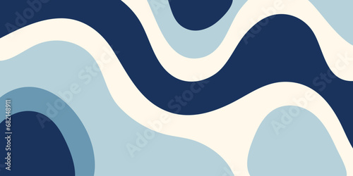 Abstract retro background with colorful waves. Trendy vector illustration in groovy style 60s-70s. Pastel and navy blue colors