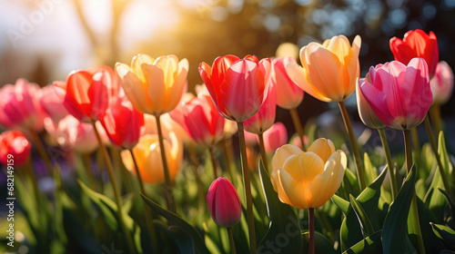 Colorful tulips close-up on a sunny day