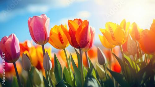 Colorful tulips close-up on a sunny day